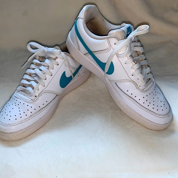 Nike Shoes - White and aqua blue Nike Air Force. Size US-9